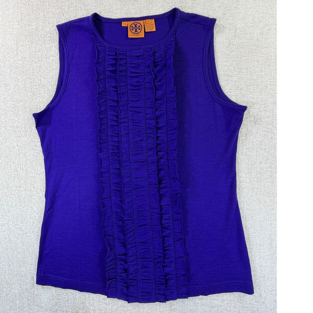 Tory Burch Women's XL Purple Ruffle Front Sleeveless Layering Tank Top Designer